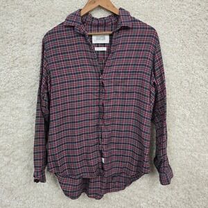 Grayson The Hero Shirt Women 4 Large Navy Red Plaid Lyocell Button Down Preppy